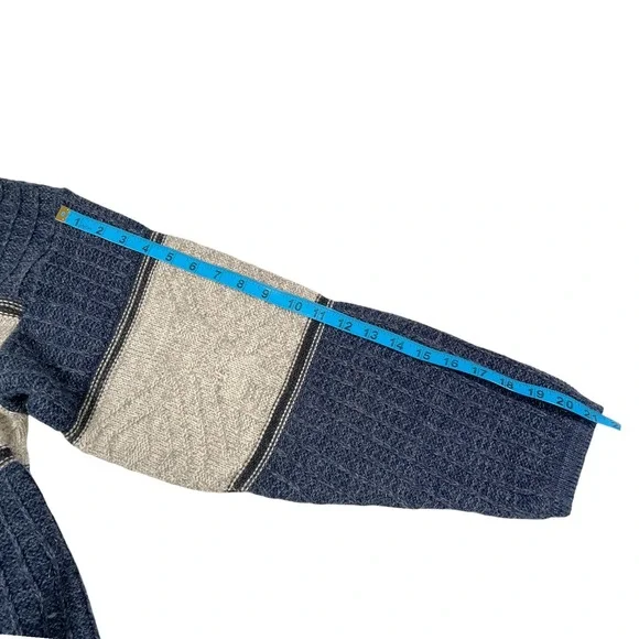 David Taylor Large Blue Cream Knit Sweater Colorblock Geometric Grandpa Core - Picture 2 of 9